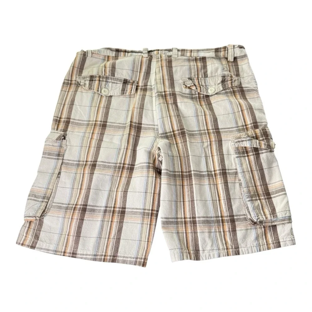 Quiksilver Plaid Cargo Shorts Men's Size 34 Brown Beige Orange Skate Y2K